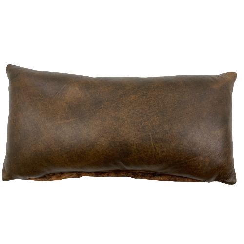 Lumbar Pillow - showing two tone, distressed brown leather - 24" x 12" (LPIL099)
