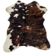 Tricolor Mini Cowhide:  has a brown and black, bridle pattern, with a few white spots, and off-white on three of the shanks-  2'8" x 2'3" (MINI214)