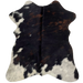 Dark Tricolor Mii Cowhide:  has a mix of black and reddish brown, with a few small, white speckles, and spots that have fine, black speckles  - 2'8" x 2'3" (MINI219)