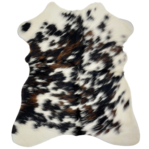 Tricolor Mini Cowhide:  white with black and brown spots and speckles - 2'8" x 2'3" (MINI226)