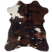Tricolor Mini Cowhide:  has a mix of reddish brown and black, with a few white spots, and white on the left fore shank - 2'8" x 2'3" (MINI227)