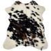 Tricolor Mini Cowhide:  white with spots that are a mix of black and brown, and other smaller spots that are black - 2'8" x 2'3" (MINI228)