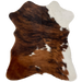 Tricolor Mini Cowhide:  has a brown and black, brindle pattern, with a few small white spots, and white on the two right shanks - 2'8" x 2'3" (MINI236)