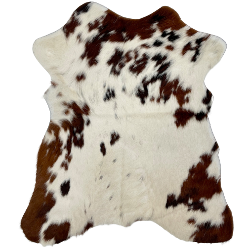 Tricolor Mini Cowhide:  off-white with brown and blackish brown spots - 2'8" x 2'3" (MINI243)