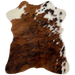 Tricolor Mini Cowhide:  has a mix of brown and black, off-white on the left, fore shank, and whit with brown and black spots on the right side of the shoulder and down the right side edge - 2'8" x 2'3" (MINI246)