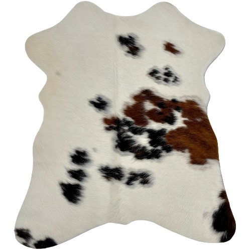 Tricolor Mini Cowhide:  white and off-white with cloudy, brown and black spots - 2'8" x 2'3" (MINI271)