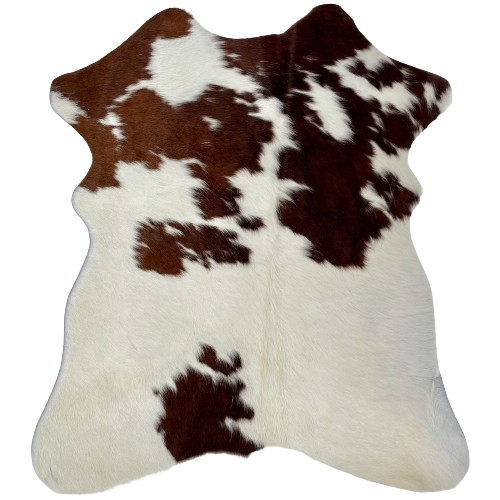 Off-White and Brown Mini Cowhide:  off-white with medium brown and dark brown spots - 2'8" x 2'3" (MINI272)