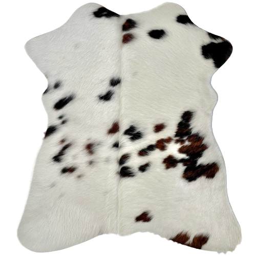 Tricolor Mini Cowhide:  white with dark brown and black spots - 2'8" x 2'3" (MINI279)