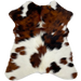 Tricolor Mini Cowhide:  white with large and small spots that have a mix of red brown and black - 2'8" x 2'3" (MINI287)