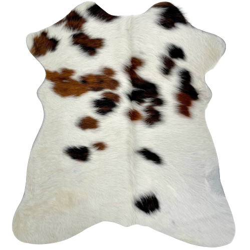 Tricolor Mini Cowhide:  white with brown and blackish brown spots - 2'8" x 2'3" (MINI293)