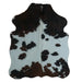 Tricolor cowhide rug, 4' x 3', shown on white background (SS-TRI-009)