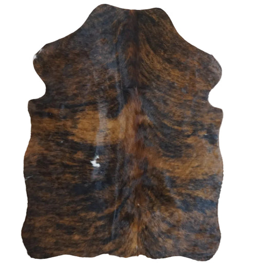 Brindle cowhide rug, 4' x 3', shown on white background (SS-BRD-044)