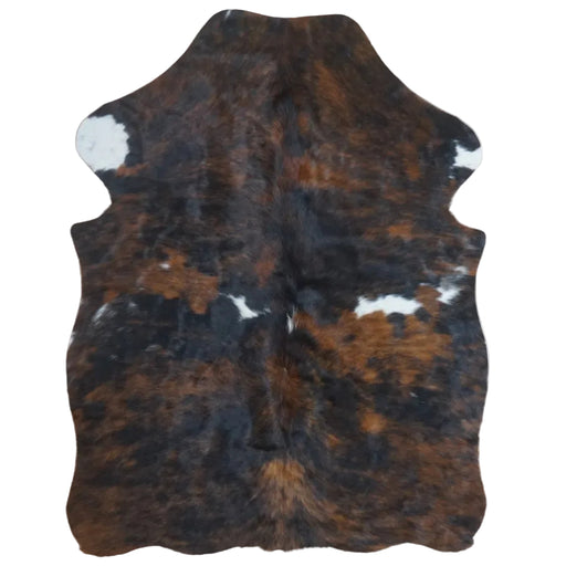 Brindle cowhide rug, 4' x 3', shown on white background (SS-BRD-038)