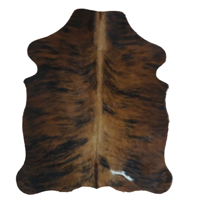 Brindle cowhide rug, 4' x 3', shown on white background (SS-BRD-012)