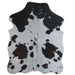 Tricolor cowhide rug, 4' x 3', shown on white background (SS-TRI-037)
