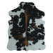 Tricolor cowhide rug, 4' x 3', shown on white background (SS-TRI-017)