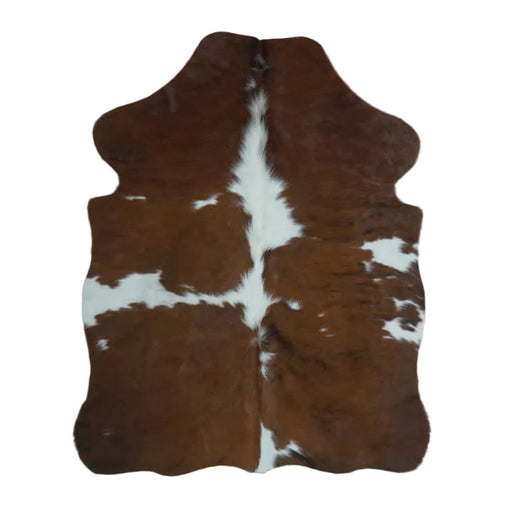 Tricolor cowhide rug, 4' x 3', shown on white background (SS-TRI-007)