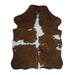 Tricolor cowhide rug, 4' x 3', shown on white background (SS-TRI-007)