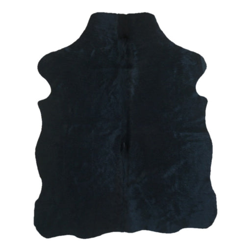 Black cowhide rug, 4' x 3', shown on white background (SS-BLK-018)
