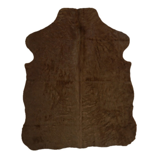 Brown cowhide rug, 4' x 3', shown on white background (SS-BRN-024)