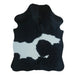 Black and White cowhide rug, 4' x 3', shown on white background (SS-BW-019)