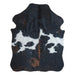 Tricolor cowhide rug, 4' x 3', shown on white background (SS-TRI-030)
