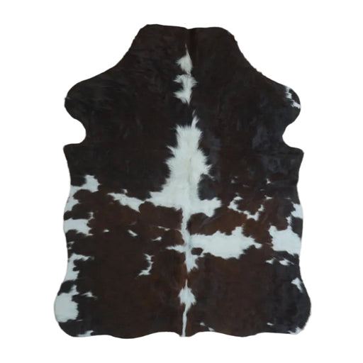 Tricolor cowhide rug, 4' x 3', shown on white background (SS-TRI-006)