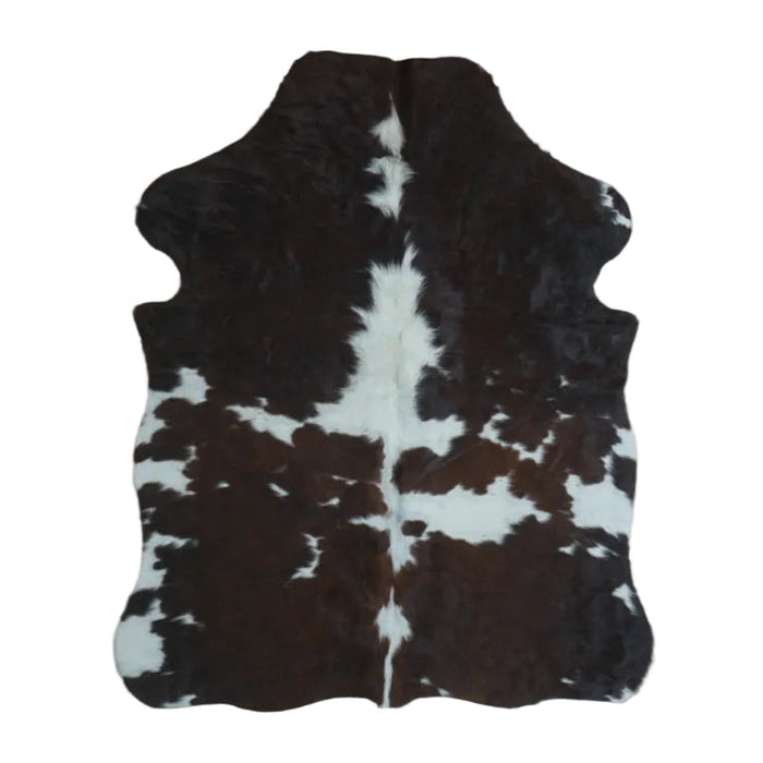 Tricolor cowhide rug, 4' x 3', shown on white background (SS-TRI-006)