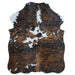 Tricolor cowhide rug, 4' x 3', shown on white background (SS-TRI-034)