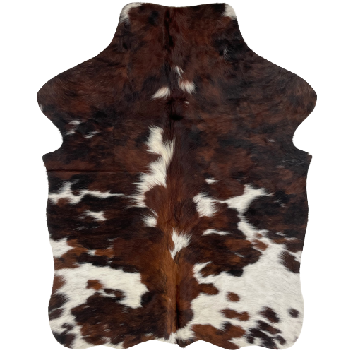 XS Tricolor Cowhide:  has a mix of reddish brown, black, and white - 4'5" x 3'4" (XS224)