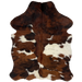 XS Tricolor Cowhide:  has a brown and black, brindle pattern, with white spots, some having faint, black, speckles - 4'5" x 3'4" (XS227)