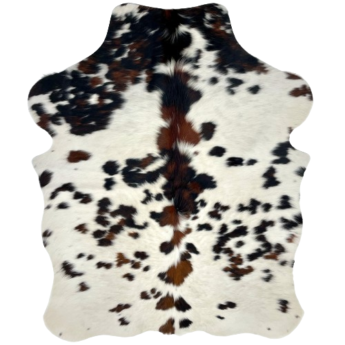 XS Tricolor Cowhide:  white with spots that have a mix of black and brown - 4'4" x 3'5" (XS302)