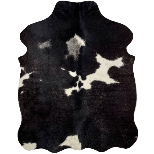 XS Black and White Speckled Cowhide:  black, with fine, white speckles, and a few white spots - 4'5" x 3'5" (XS344)