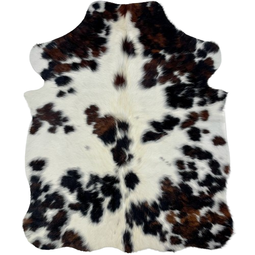 XS Tricolor Cowhide:  white with small and large spots that have a mix of black and brown - 4'5" x 3'5" (XS360)