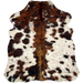 XS Tricolor Speckled Cowhide: has long hair that is ivory with brown and black speckles, and large and small spots that have a mix of reddish brown and black, and it has a mix of reddish brown and black down the middle - 4'5" x 3'5" (XS494)