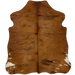 XS Brown and Black Brindle Cowhide: brown with black, brindle markings, and small, white spots on the hind shanks - 4'4" x 3'5" (XS508)