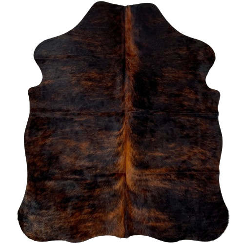 XS Dark Brindle Cowhide: black with reddish brown, brindle markings, and red brown down the spine - 4'5" x 3'6" (XS515)