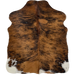 XS Brown and Black Brindle Cowhide: brown with black, brindle markings, and it has some white spots on the hind shanks and butt - 4'5" x 3'7" (XS519)