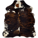 XS Tricolor Cowhide: black with brown, brindle markings and some small and large, white spots - 4'4" x 3'5" (XS521)