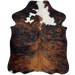 XS Tricolor Cowhide: has a black and brown, brindle pattern, with white spots on the shoulder - 4'4" x 3'4" (XS531)