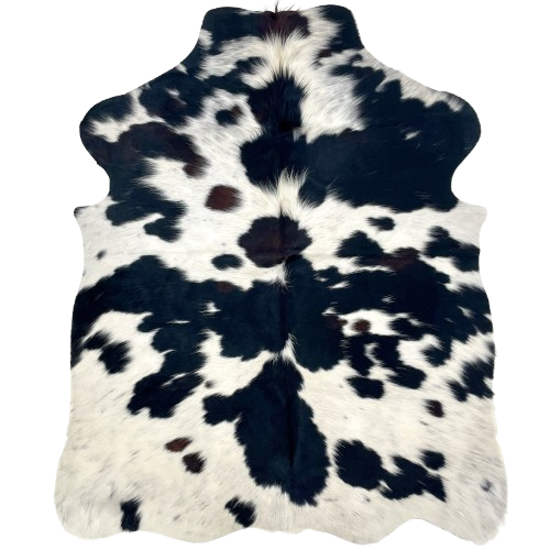 XS Black and White Speckled Cowhide: white with black speckles and spots, and a couple very dark brown spots - 4'4" x 3'4" (XS538)
