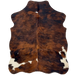XS Tricolor Cowhide: has a reddish brown and black, brindle pattern with a few small, white spots - 4'4" x 3'4" (XS542)