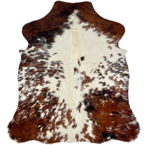 XS Tricolor Cowhide: off-white with red brown and black spots - 4'5" x 3'5" (XS596)