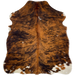 XS Reddish Brown and Black Brindle: has a reddish brown and black, brindle pattern, with a few small, white spots and off-white on part of the shanks - 4'5" x 3'5" (XS597)