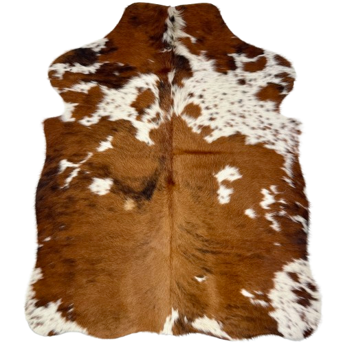 XS Two Tone Brown and White Cowhide: has a mix of medium brown and dark brown, and white spots that have medium brown and dark brown speckles - 4'5" x 3'5" (XS603)