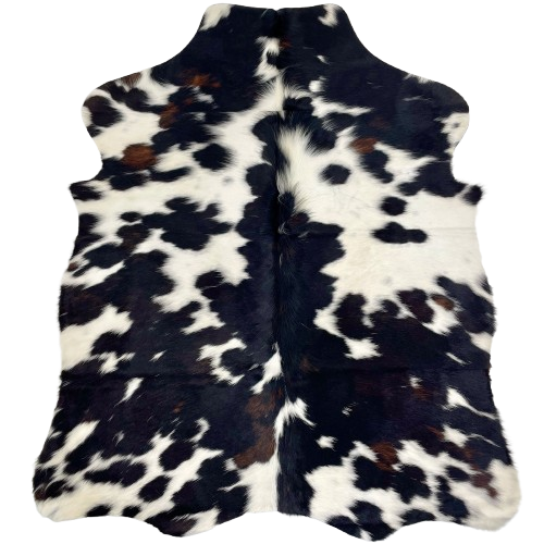 XS Black and White Cowhide: white with black spots, some having a splash of dark brown - 4'5" x 3'5" (XS605)