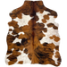 XS Tricolor Cowhide: white with brown and black speckles, and large and small spots that have a brown and black, brindle pattern - 4'4" x 3'5" (XS610)