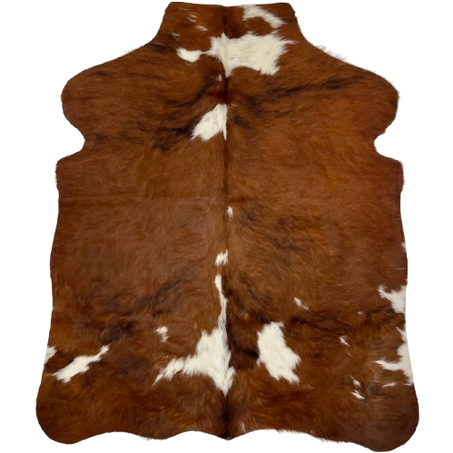 XS Tricolor Cowhide: brown with small and large, white spots, and a few black, brindle markings - 4'3" x 3'4" (XS611)