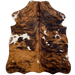 XS Tricolor Cowhide: has a brown and black, brindle pattern and small and large, white spots - 4'4" x 3'4" (XS627)