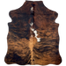 XS Tricolor Cowhide: has a brown and black, brindle pattern and a few white spots down the middle - 4'4" x 3'6" (XS638)